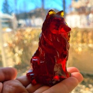 Mosser Glass Amberina Collie Dog Figurine • Glows bright under black light 🔥